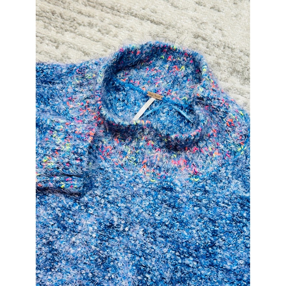 Free People Sweater Women Medium Blue Confetti Eyelash Mockneck OB841656